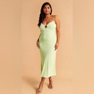 NWT Abercrombie & Fitch Sz L Lemon Lime Green Wedding Guest Midi Dress